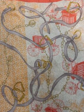 GORGEOUS LONG 100% SILK SCARF HERMES INSPIRED COACH STYLE ORANGE COLORFUL